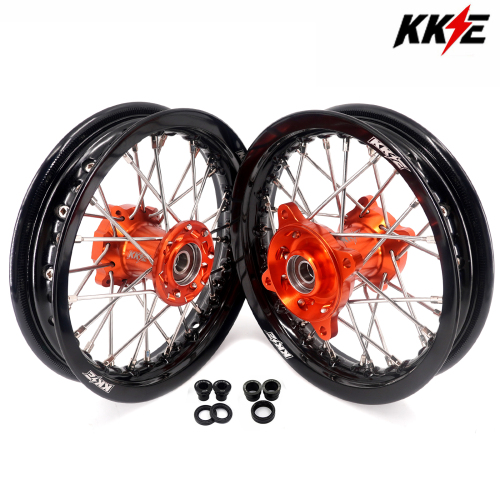 Compatible with KTM 50 SX 2024-2025--KKE 1.6*12"/1.6*10" Kid's Dirt Bike Wheels Rims (Orange Hubs / Silver Hubs/ Black Hubs...)