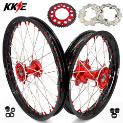 New-Other 21/19 Wheels for Honda CRF250R 2004-2013 CRF450R 02-12 -- KKE Cast Dirt Bike Wheels Rims Set Red Cast Hubs with Discs & a Rear Sprocket