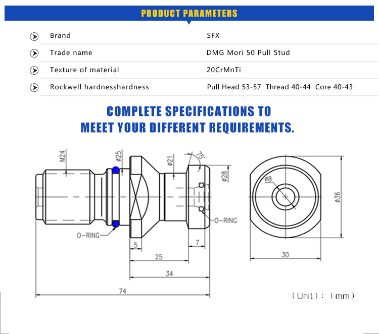 Dual O-ring seal DMG Mori D50 Pull Studs with Coolant Hole