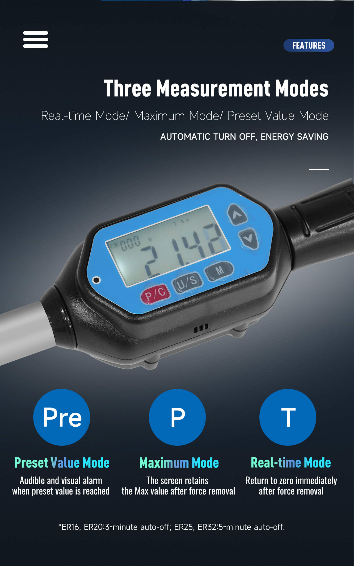 High Precision Electronic Torque Wrenches for ER32 Collet Nut Energy Saving  