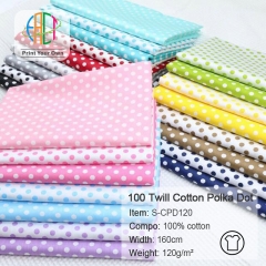 S-CPD120 Twill 100% Cotton Poplin Polka Dot Fabric,120gsm,160cm, MOQ=50m