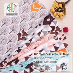 S-CP1207 Twill 100% Cotton Poplin Fabric Bear and Triangle Printed,120gsm,160cm，MOQ=50m