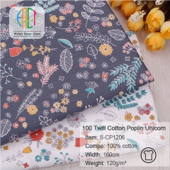 S-CP1209 Twill 100% Cotton Poplin Fabric Korean Flower Printed,120gsm,160cm，MOQ=50m