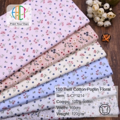S-CP1214 Twill 100% Cotton Poplin Fabric Floral Printed,120gsm,160cm，MOQ=50m