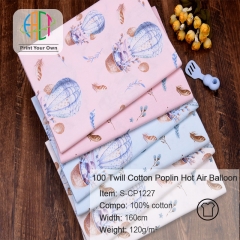 S-CP1227 Twill 100% Cotton Poplin Fabric Printed Hot Air Balloon ,120gsm,160cm,MOQ=50m