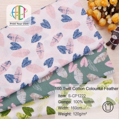 S-CP1222 Twill 100% Cotton Poplin Fabric Colourful Feather Printed,120gsm,160cm,MOQ=50m