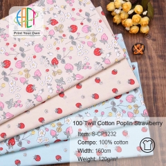 S-CP1232 Twill 100% Cotton Poplin Fabric Printed Strawberry,120gsm,160cm,MOQ=50m