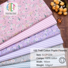 S-CP1239 Twill 100% Cotton Poplin Fabric Printed Flowers,120gsm,160cm,MOQ=50m