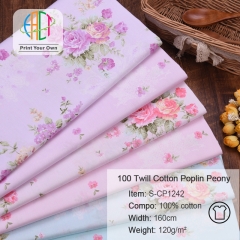 S-CP1242 Twill 100% Cotton Poplin Fabric Printed Peony,120gsm,160cm,MOQ=50m