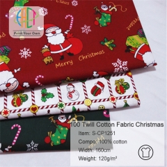 S-CP1251 Twill 100% Cotton Poplin Fabric Printed Christmas,120gsm,160cm,MOQ=50m
