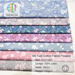 S-CP1252 Twill 100% Cotton Poplin Fabric Printed Flowers,120gsm,160cm,MOQ=50m