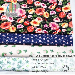 S-CP1258 Twill 100% Cotton Poplin Fabric Printed Idyllic flowers,120gsm,160cm,MOQ=50m