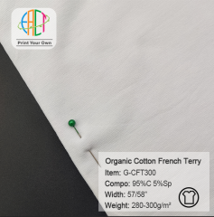 G-CFT300 Custom Printed Organic Cotton Lycra French Terry fabric 95%C 5%SP, 300gsm
