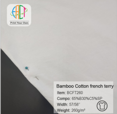 BCFT260 Custom Printed Bamboo Cotton Lycra French Terry Fabric Wholesale, 65%Bamboo 30%Cotton 5%Spandex, 260gsm