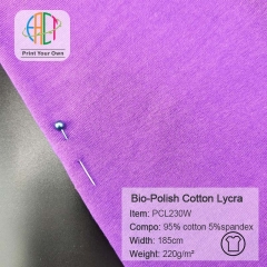 PCL230W Wholesale Biopolished Cotton Lycra Knit Plain Fabric 230gsm MOQ 25KG as a roll