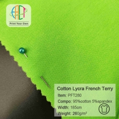 PFT280 Wholesale 95%C 5%Sp 260gsm Cotton Lycra French Terry Fabric,MOQ 25KG as a roll