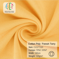 CVCFT320 Wholesale 70.8%C 29.2%P 320gsm Cotton Poly French Terry Fabric, MOQ 25KG as a roll