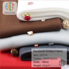 SKF230 Wholesale Polyester Sandwich Knitted Fabric 100%P 230gsm，MOQ 25KG as a roll