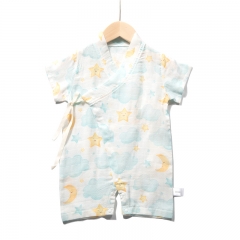 G018 Custom Infant and Toodler Bamboo Cotton Gauze Short Sleeved Kimono Jumpsuit