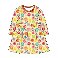 G010  Custom Knitted Cotton Long Sleeve Kids' Dress Floral Print Dress