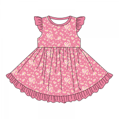 G049 Customized Fashion Printed Kids Girls Flutter Sleeves Dress with Ruffles