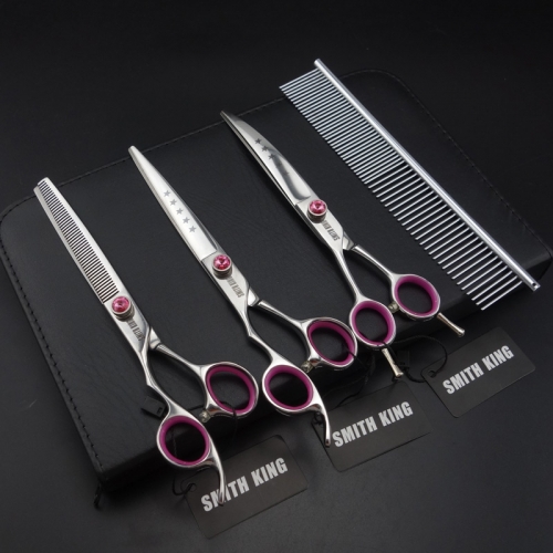7 inches left-handed Professional Pet grooming Scissors,curved Scissors,chunkers,straight scissors,3 pcs in 1 set