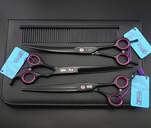 Matt Black Professional Pet Grooming Scissors Set,straight &amp; Thinning &amp; Curved Scissors Set with Comb,dog Grooming,A567