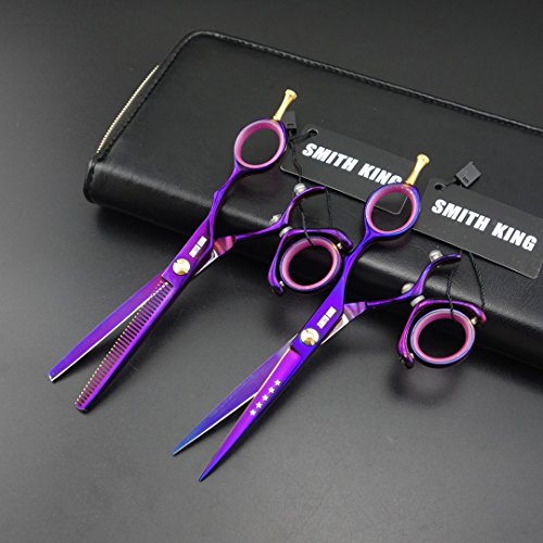 6.0 Inches Professional Hair Scissors Set Cutting &amp; Thinning Scissors 2pcs set Swivel-Ring (Violet)