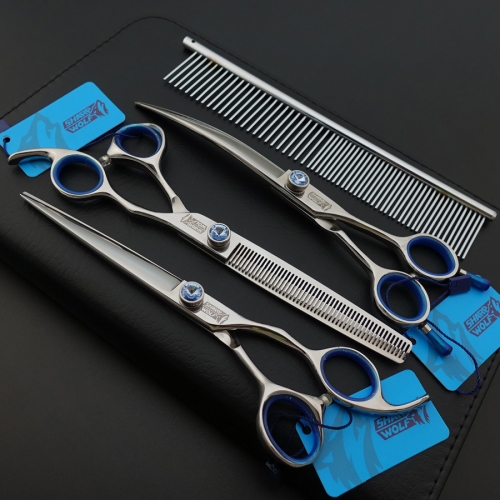 7 inches High quality Professional Pet grooming Scissors,curved Scissors,chunkers,straight scissors,3 pcs in 1 set