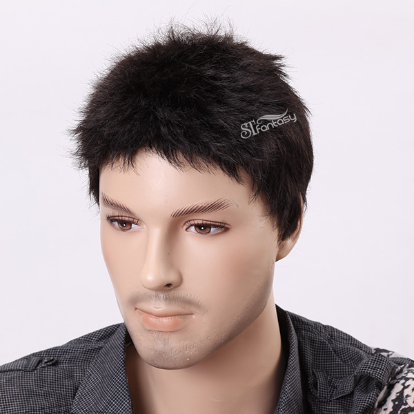 11" Natural black real looking synthetic men wigs