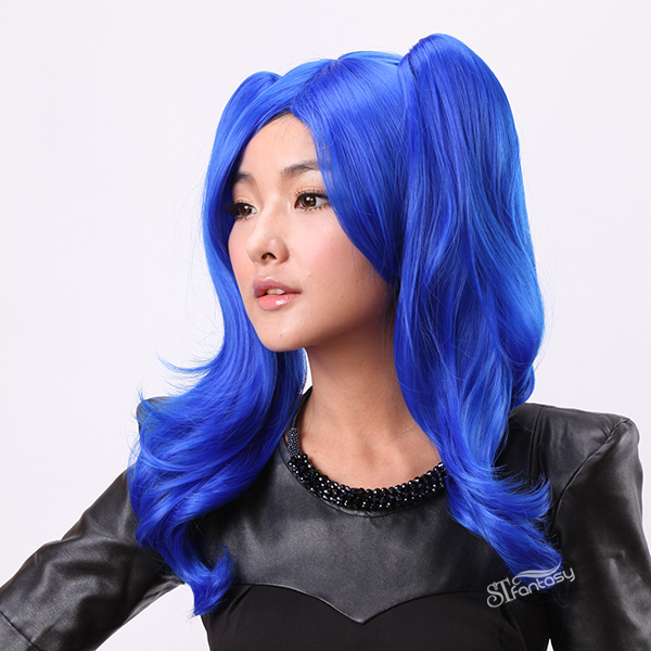 17" Fashionable dark blue cosplay synthetic wigs for role play