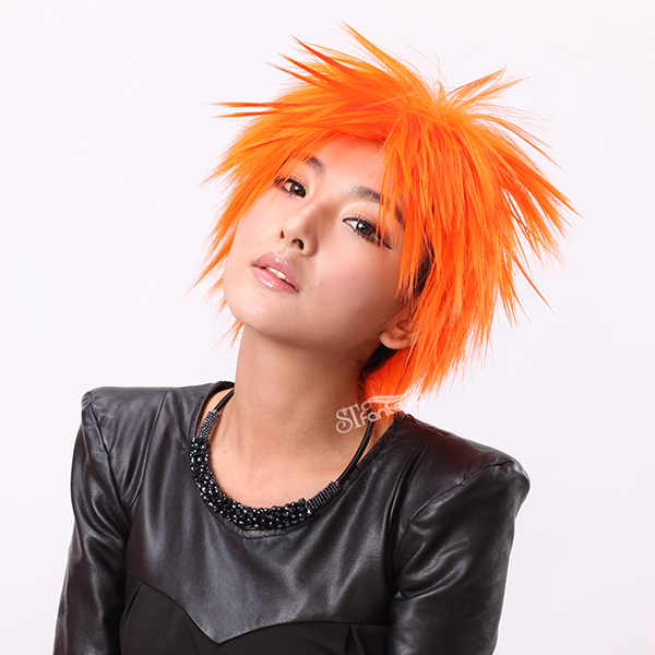 13" Short synthetic orange wigs for girls