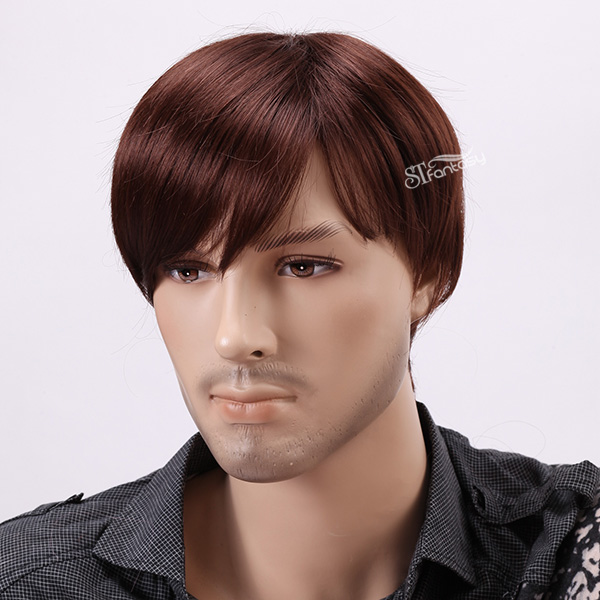 12"Dark brown short straight synthetic wigs for male