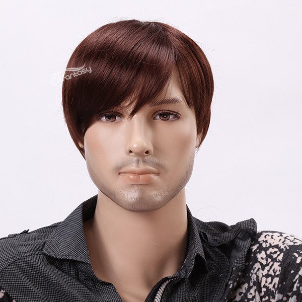 12"Dark brown short straight synthetic wigs for male