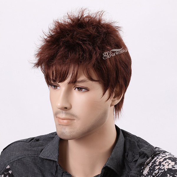 Short curly synthetic wigs for men