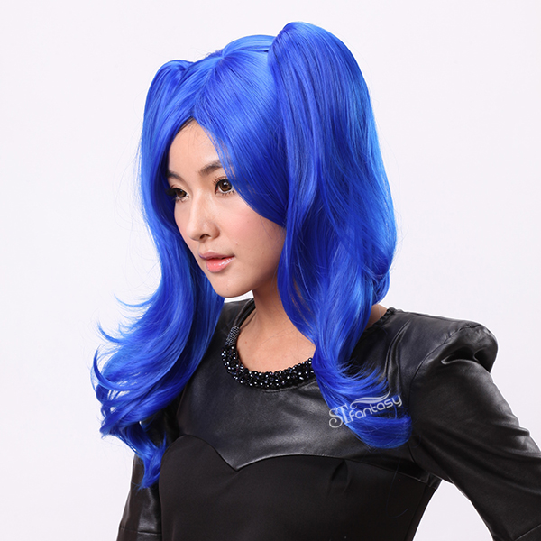 17" Fashionable dark blue cosplay synthetic wigs for role play