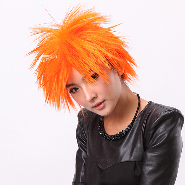 13" Short synthetic orange wigs for girls