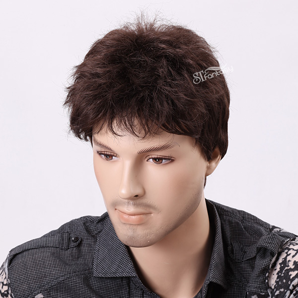 2017 New style dark brown natural synthetic male wigs