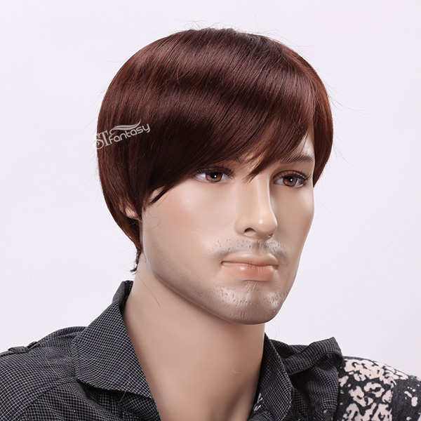 12"Dark brown short straight synthetic wigs for male