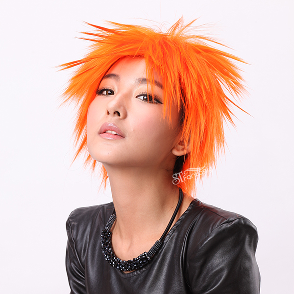 13" Short synthetic orange wigs for girls