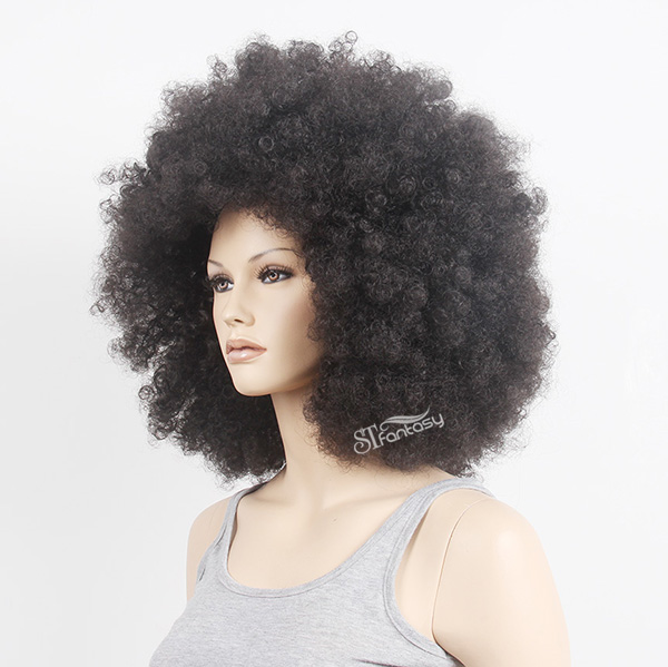 19" fluffy synthetic hair afro wig for black women wholesale