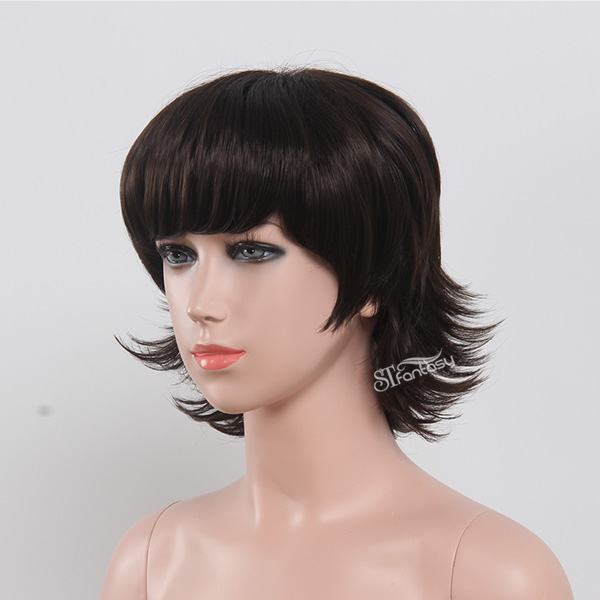 12" synthetic fiber wig black curly wig for kids