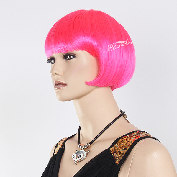 Bob hair style high temperature fiber hot pink mannequin wig