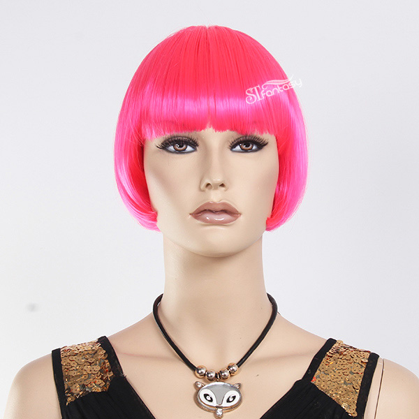 Bob hair style high temperature fiber hot pink mannequin wig