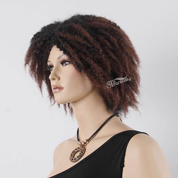 18" fluffy synthetic hair wig for african american women brown color