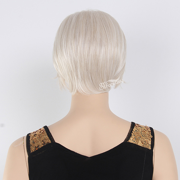 12" synthetic hair short straight white wig for mannequin head