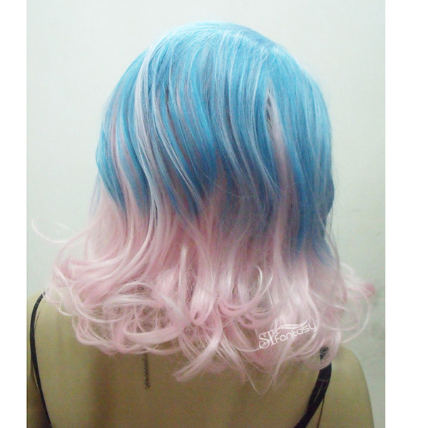 New style half blue half pink party wig with high temperature fiber