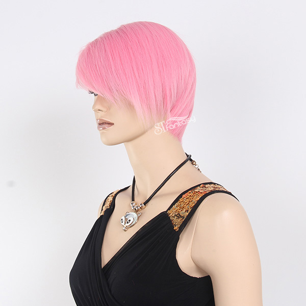 Fashion style high temperature fiber short mannequin wig pink wig for lady