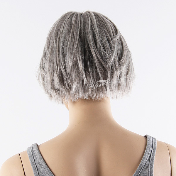 Natural looking short grey hair synthetic fiber mannequin wig