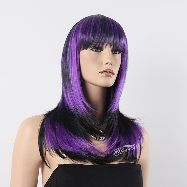 Mixture color high temperature fiber long straight layered wig for party